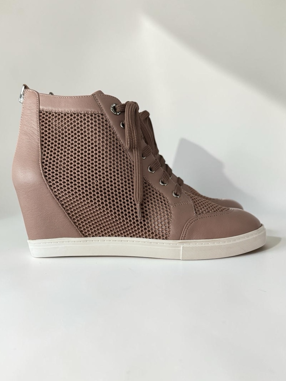NEW Linea Paolo Leather Mesh Hidden Wedge Sneaker with zipper in Rose Taupe